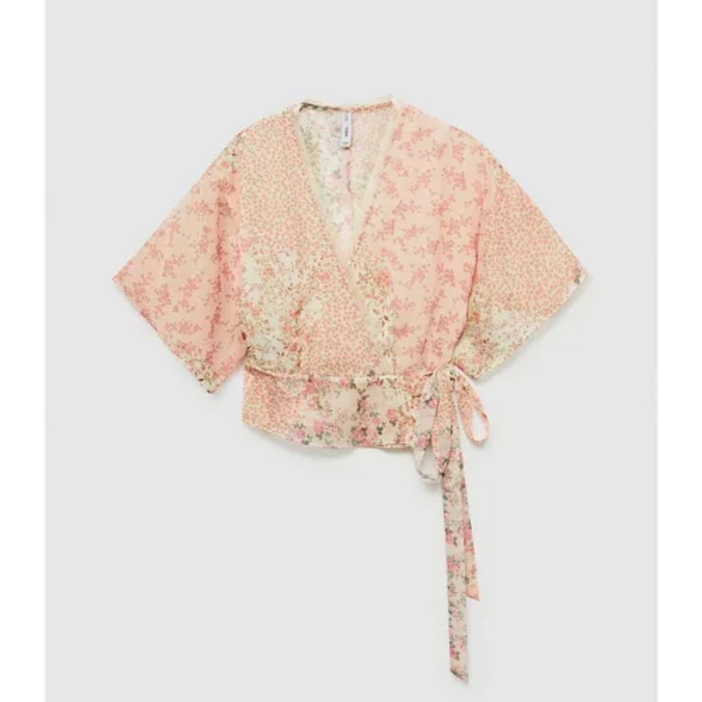 Mango Floral Wrap Blouse - Pink and Cream